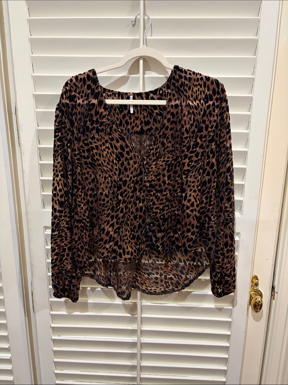 Free People Sheer Leopard Print Button-Front Blouse - Brown/Black. Size S/P